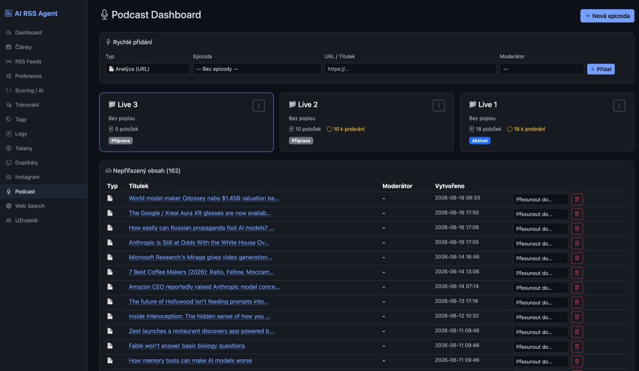Podcast dashboard – příprava epizod z vybraných článků